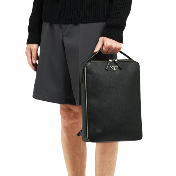 Prada Men's Large Black Saffiano Leather Square Backpack - Picture 2 of 15